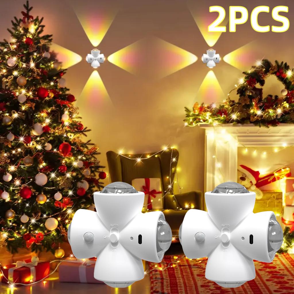 USB Smart Motion Sensor Novelty Lamp 4 Side Lighting 3 Modes Wall-Mounted Atmosphere Lamp for Bedroom Halloween Christmas Decor
