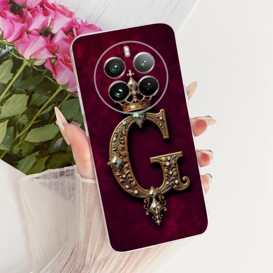 For Realme 12+ 12X 12 5G Royal Crown Initial Letter Couple Phone Case For Realme12 5G 12Plus 12X Soft Silicone TPU Cover Bumpers