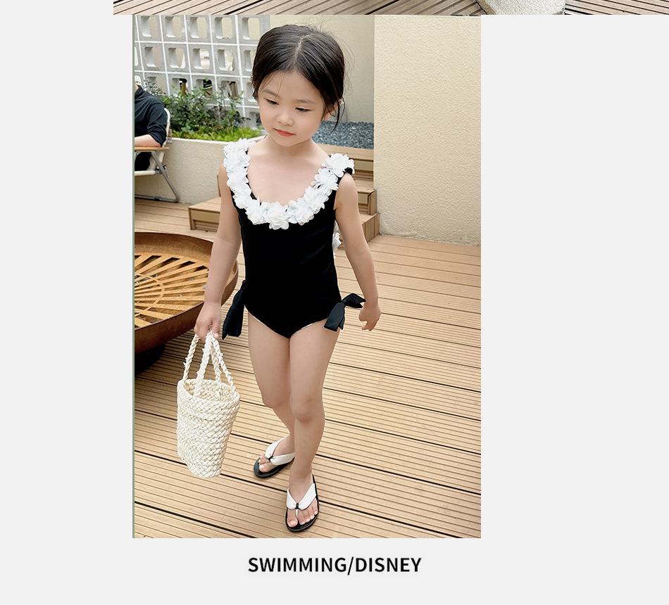 2025 Preppy Style White Lace One-Piece Swimsuit for Kids - Summer Beachwear