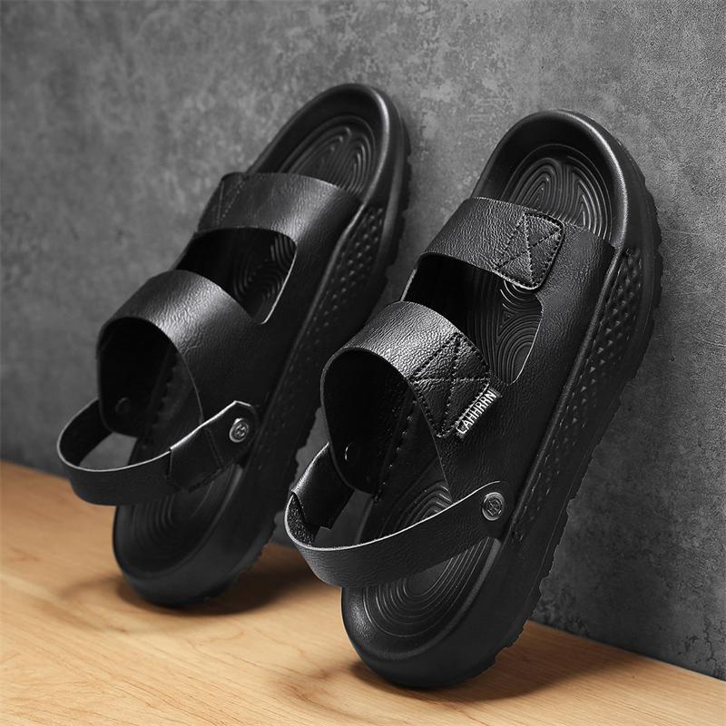 

Модные ретро шлепанцы с перемычкой, нескользящие туфли из ПУ кожи для мужчин, удобные повседневные летние модные в британском стиле 39