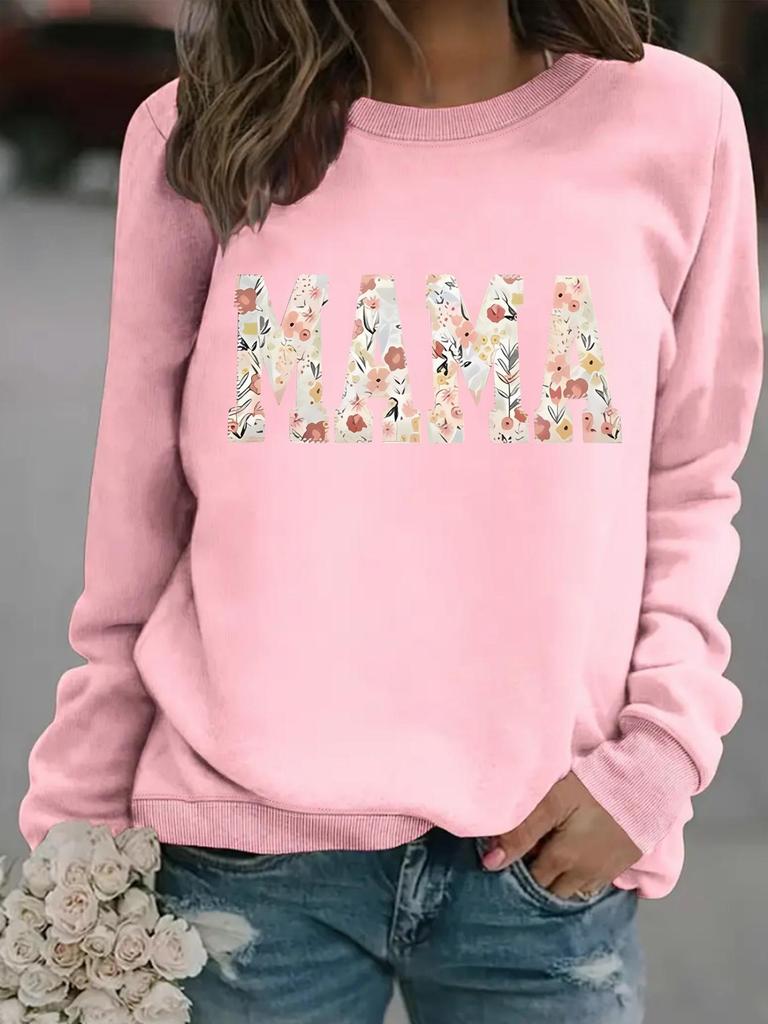 Cross-Border Autumn/Winter Women's Long-Sleeve Round Neck 'MAMA' Print Pullover Hoodie