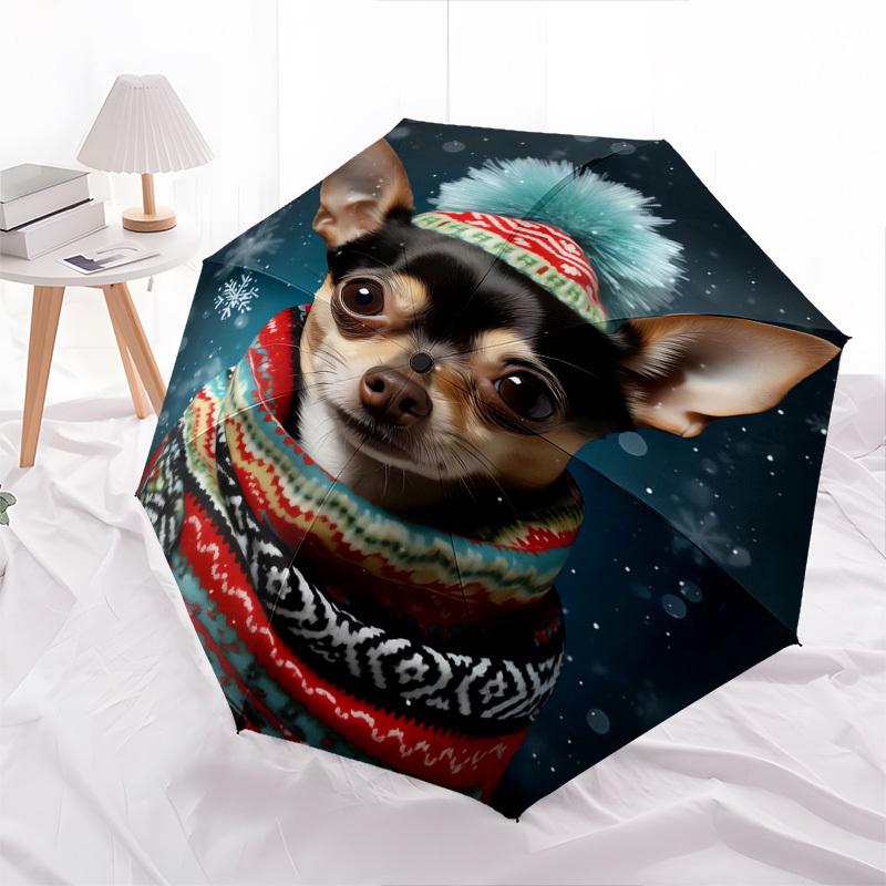 Winter, Chihuahua- Automatic Umbrella, Four Seasons Portable Folding Umbrella, Suitable for Men and Women, Travel, Daily Compact Umbrella, O