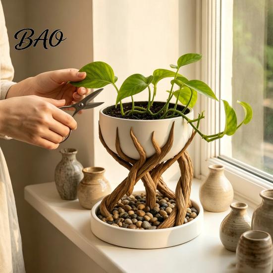 Creative Home Office Decor 3D Printed Tree Root Planter, Bionic Wood Textured Flower Pot with Gift for Gardening Lovers Drainage Hole, Succulent