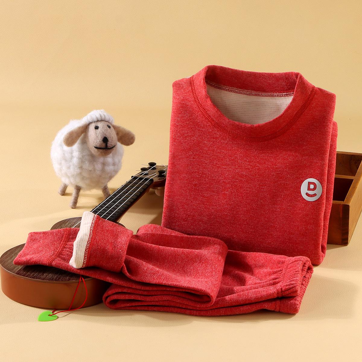 Kids  Wool Silk Thermal Underwear Set for Boys and Girls - Thickened Warm Base Layer Pants & Shirt for Autumn 100 cm красный
