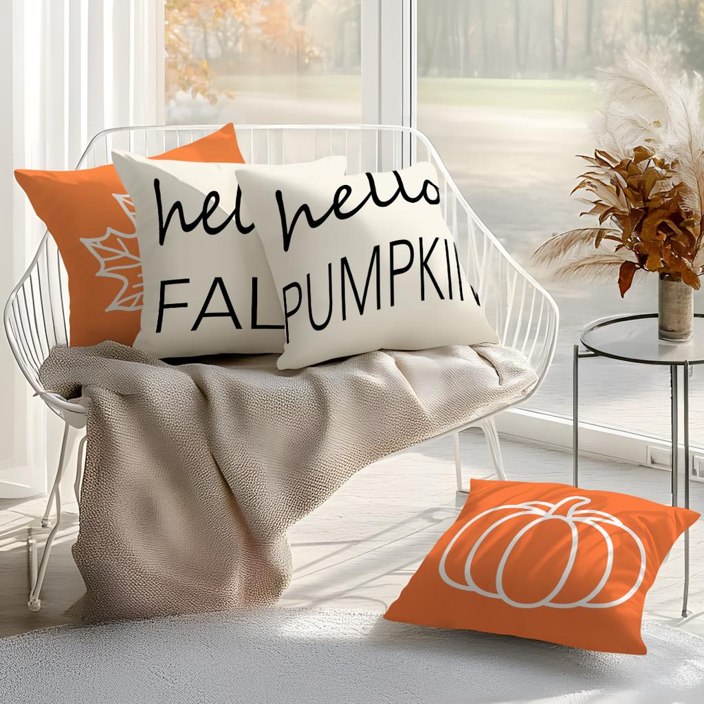 Herbstkürbis Ahornblatt Kissenbezug Bedrucktes Polyester 45X45cm Zierkissenbezug Dekokissen für Sofa Kissenbezug Heimdekoration