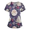 Women's Christmas Printing Short Sleeve V-neck Tops Working Pocket Blouse