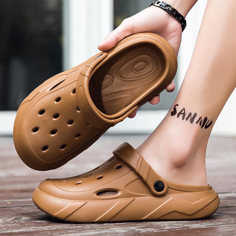 Hole shoes men's summer outer wear bag head couple sports slippers women's light beach sandals bag head half slippers men