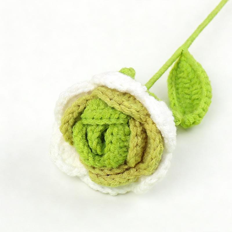 

40cm Rose Knitted Yarn Bouquet Artificial Flower for Valentine s Day Bride Wedding Decor Home Decoration Easter Flower Accessory 1Pcs зелёный