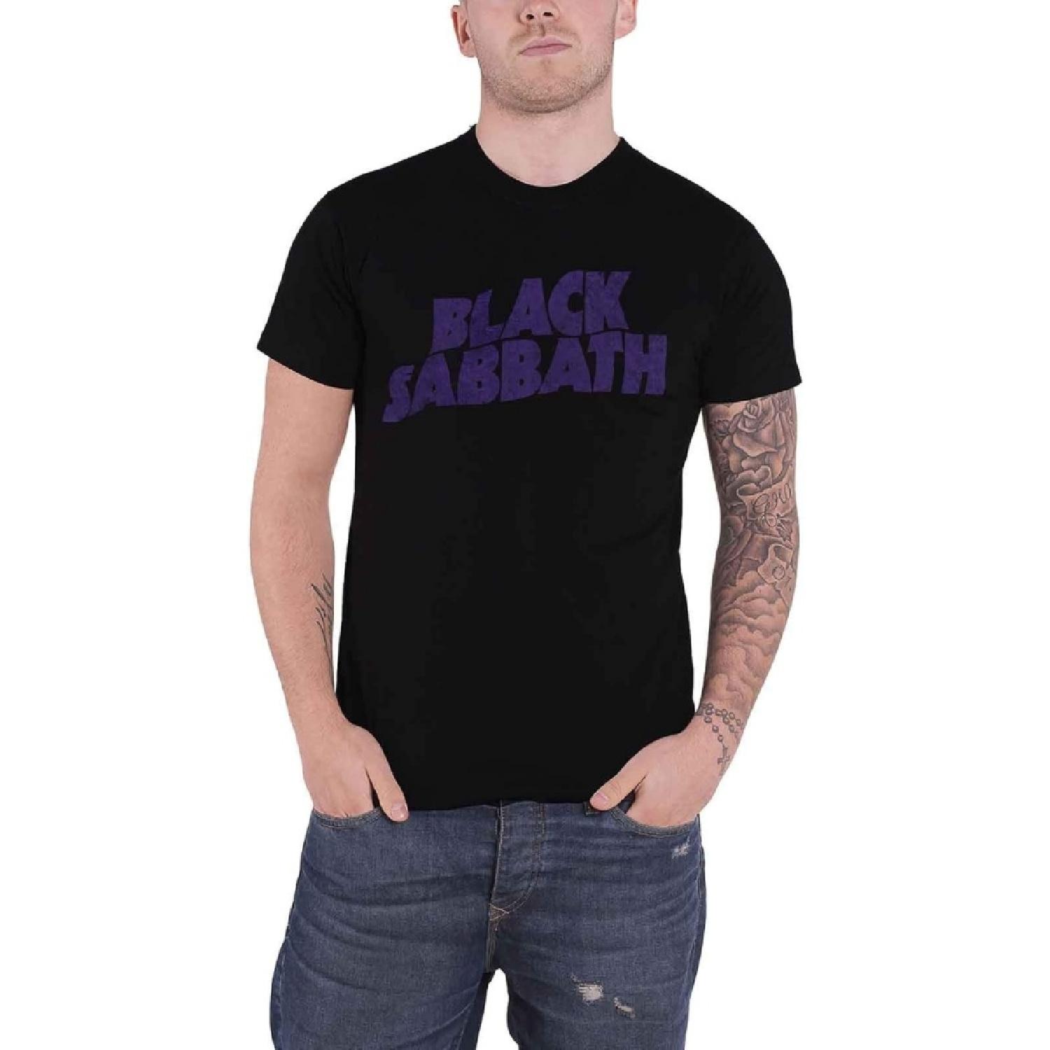 Футболка Black Sabbath Волнистый логотип группы Винтажная Потертая Новая Официальная Мужская Черная Размер M S