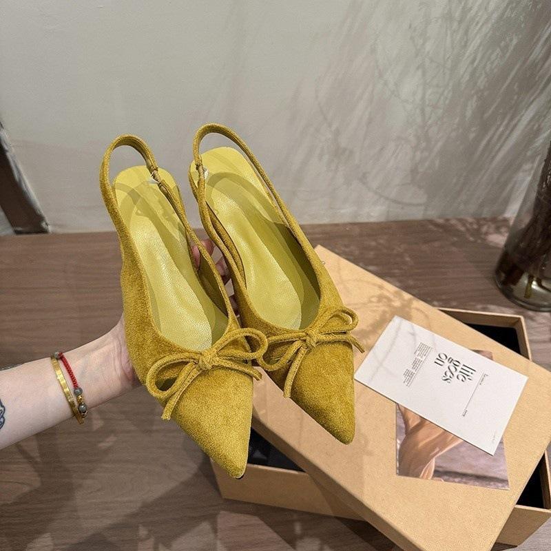 Baotou sandals women's bow pointed Mary Jane single shoes 2025 new one-pedal gentle evening shoes