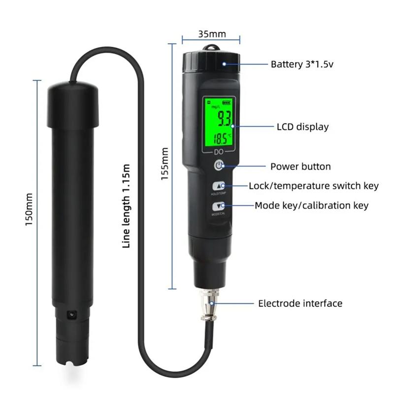 A95I-Digital 0-40Mg/L Dissolved Oxygen Meter Plastic Sensitive Probe Professional Water Quality Oxygen Concentration Tester