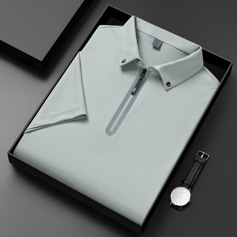 Pánské letní volné rychleschnoucí tričko s krátkým rukávem z ledového hedvábí s límečkem a polovičním rukávem