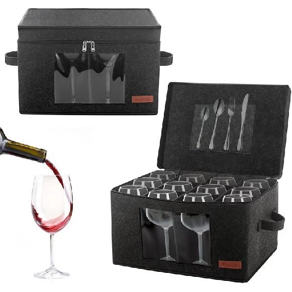 2 Pack Wine Glass Storage Box with Dividers, Stemware Storage Containers for Packing and Moving, China Storage Containers Box for 12 Crystal 2 Pack Wine Glass Storage
