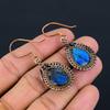 Beautiful Labradorite Gemstone Pure Copper Wire Wrapped Designer Handmade Earrings For Gift