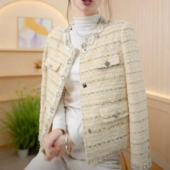 

Elegant Spring Coat for Petite Middle-Aged Women - High-End Chinese Style Outerwear for Women Medium