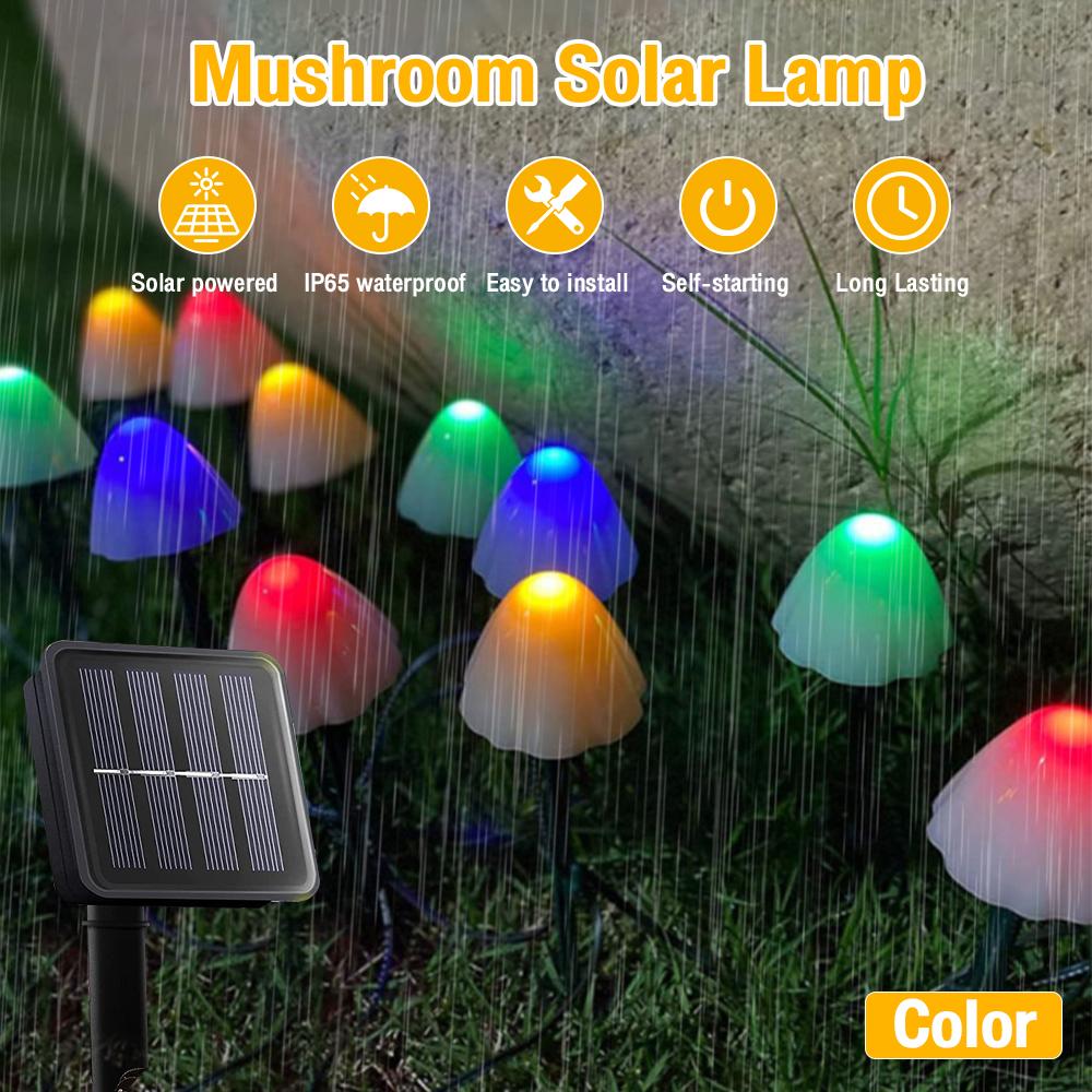 30 LED Solar String Lights Fairy Path Lawn Landscape Mushroom Lamp Outdoor Christmas Garden Patio Garland Street Decoration