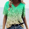 Flower Series 3D Digital Printed Women's Fun and Comfortable V-neck Short Sleeved T-shirt