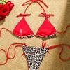 Women's New Leopard Print Bow Sexy Two Piece Bikini Swimsuit