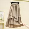 Women's Elastic High Waist Midi Skirt Loose Textured Fabric Irregular Layered Chiffon Cotton Linen Solid Color Casual Summer Half Skirt