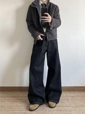 Jeans Vintage da Uomo a Linea A Gamba Dritta Larghi in Denim Grezzo - Pantaloni Larghi Casual a Lunghezza Totale