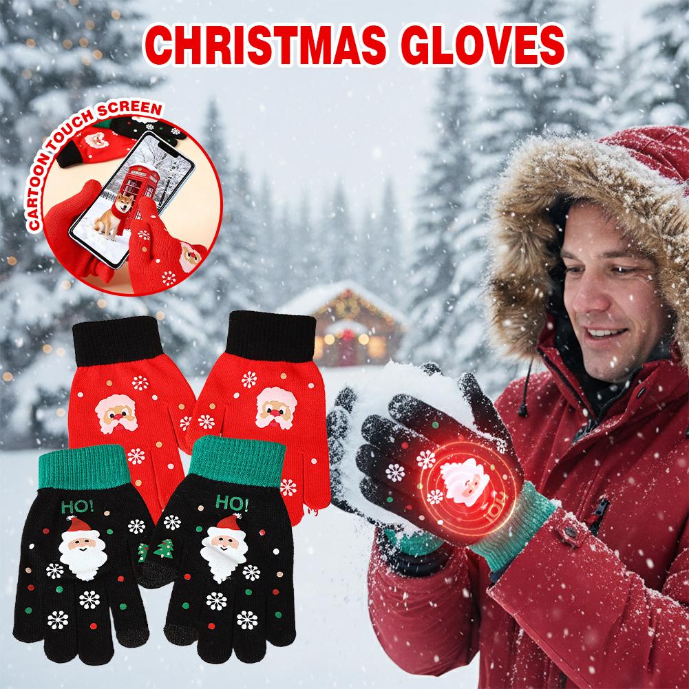 Premium Knitted Christmas Gloves Santa Snowflake Design Touchscreen Compatible Warm Winter Adult Kids Sizes Festive Gift