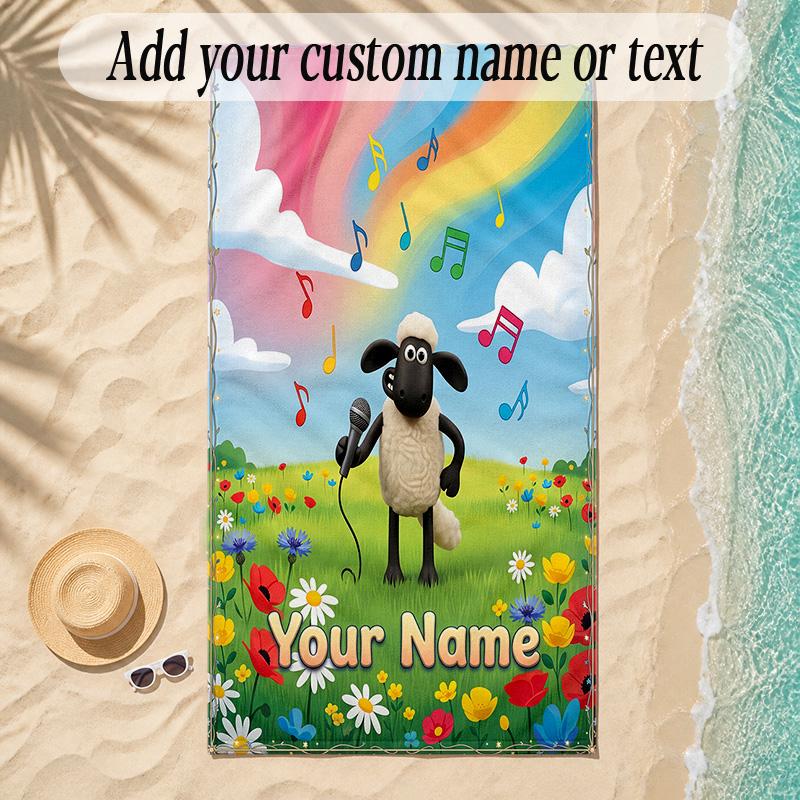Beach TowelShaun the Sheep Custom Name Text Personalized Soft Towel for Beach Pool Indoor Home Decor Gift