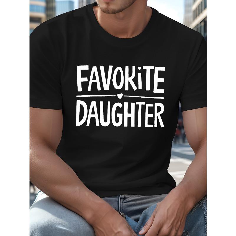 

European Size 1pc Plus Size Men S Summer T-Shirt, Casual Round Neck Cotton Tee with Favorite Daughter Geometric Print Short Sleeve Top for Adults 4XL чорний