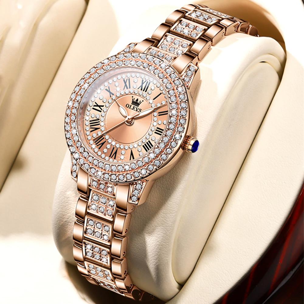OLEVS Üst Marka Lüks Zarif Rose Gold Kol Saatleri Kadınlar İçin Moda Saatler Elmaslı Saat Reloj Mujer