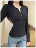 Women's Slimming Henley Neck Imitation Cashmere Long Sleeve T-shirt for Autumn Winter
