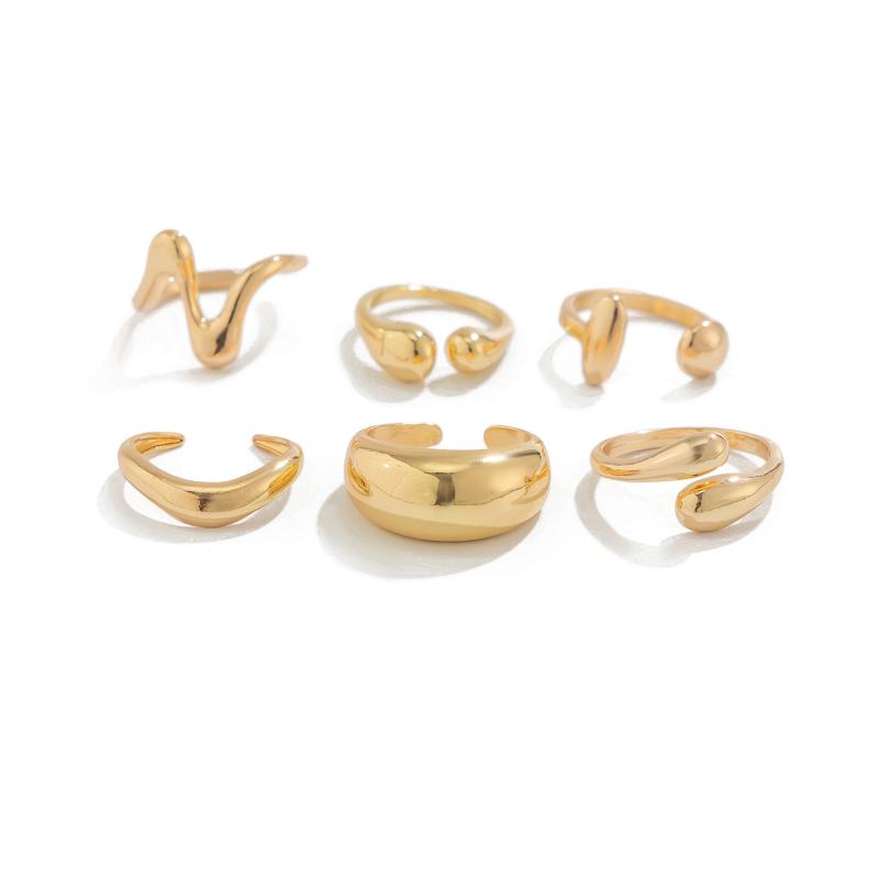 Irregular Glossy Metal Open Rings For Women Vintage Punk Gold Silver Color Personality Finger Ring Female Jewelry