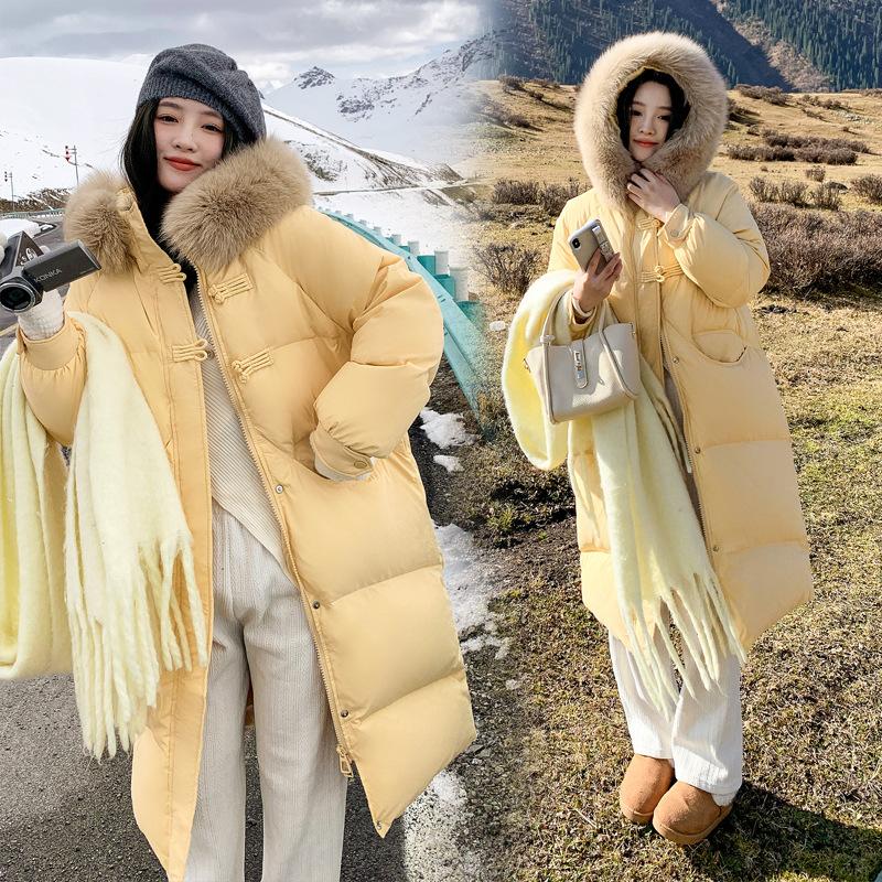 Large Fur Collar Down Jacket for Women Mid-length Winter Thickened Knee-length Cotton Coat and Jacket