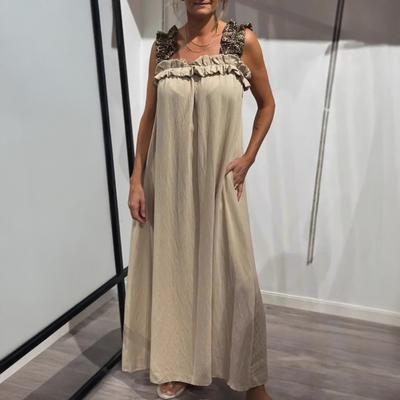 Women's Sleeveless Maxi Dress Ruffle Strap Square Neck Long Dress Casual Boho A-line Dress