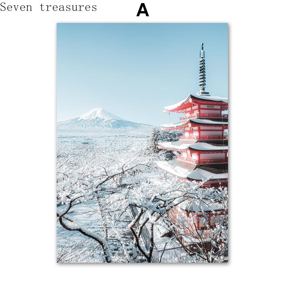 

Winter Tokyo Mount Fuji Sakura Snow Quote Wall Art Canvas, Nordic Posters and Prints, Pictures for Living Room Decoration 21x30cm No Framed