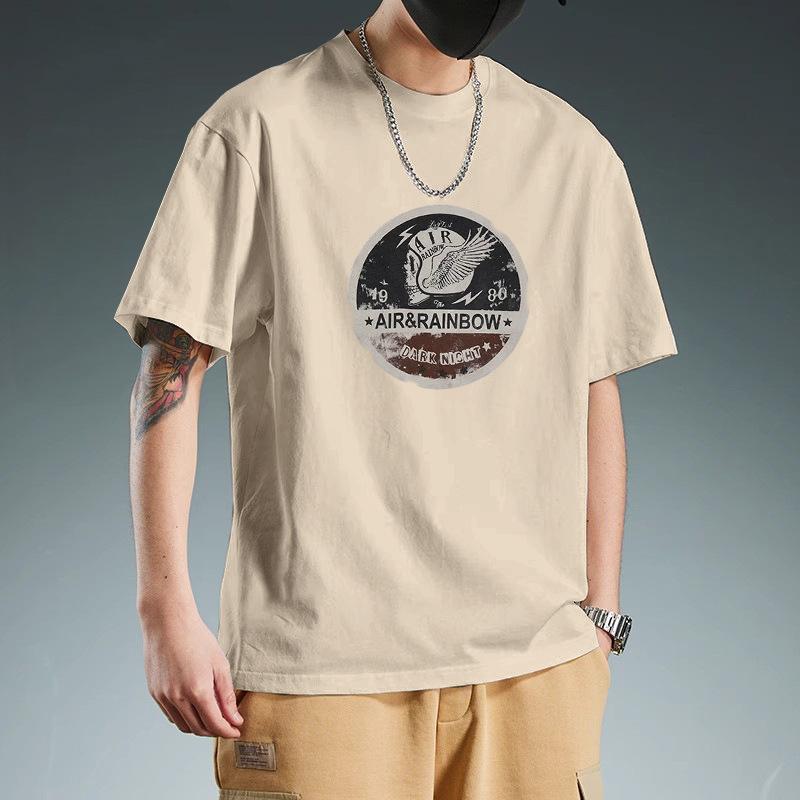 Retro Short Sleeved T-shirt for Men's Summer Fashion Brand Pure Cotton T-shirt with Fashionable Pattern