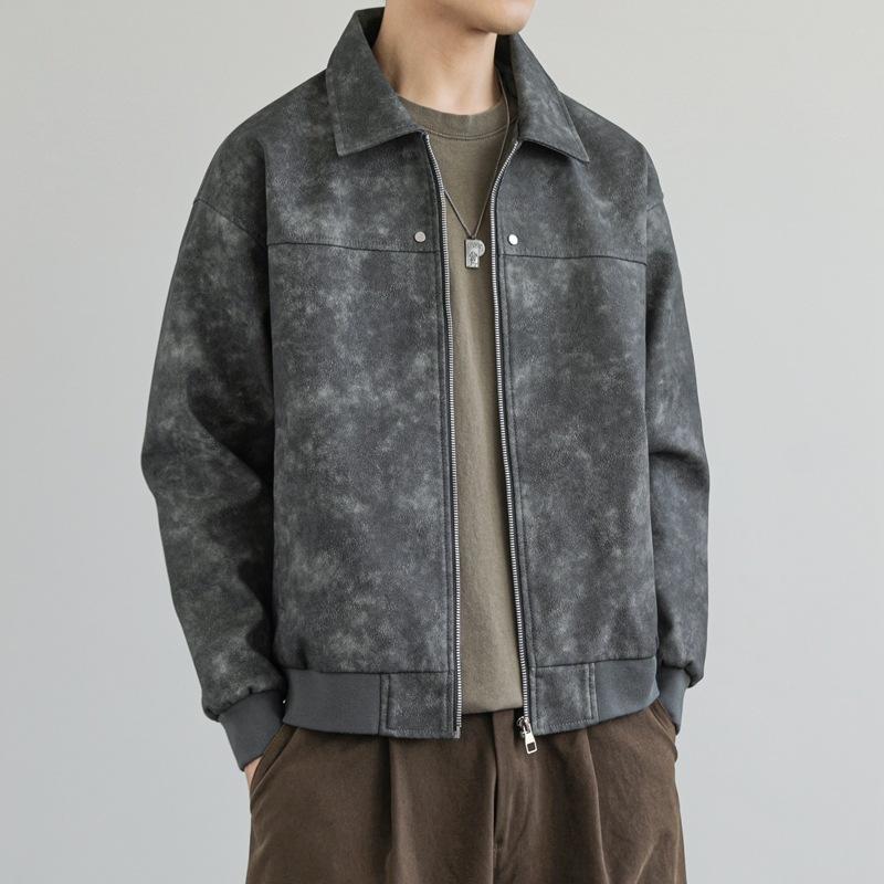 Autumn Men's New Fashionable Casual Leather Jacket Hong Kong Style Lapel Loose PU Leather Jacket