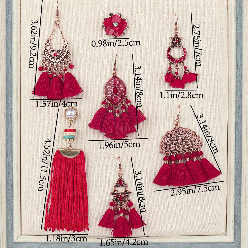 Bohemian Red Earrings Celebrate Retro Tassel Earrings Colorful Dripping Oil Style Earrings