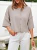 Women's Cropped Button Down Cardigan Sweater Half Sleeve Lightweight Ribbed Knit Top