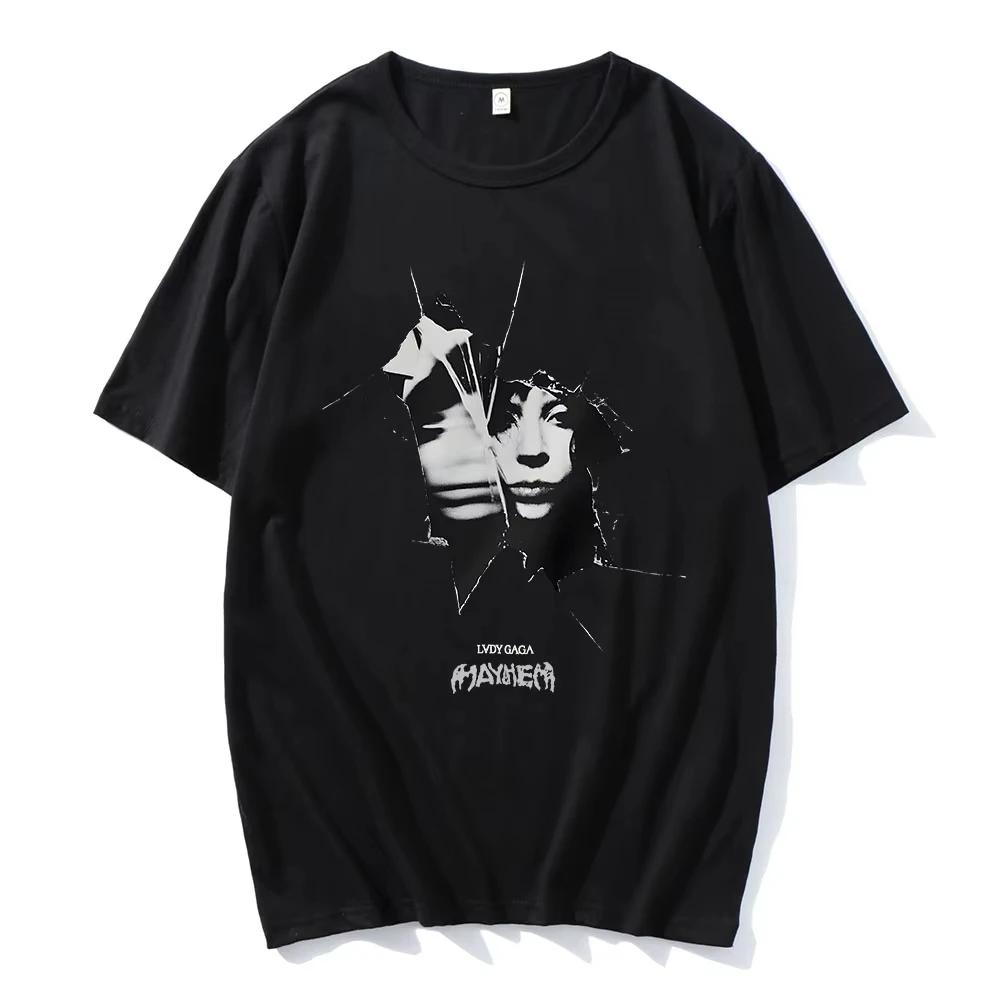 Grungeowe Koszulki Lady Gaga Mayhem Album T-shirt Bawełniana Damska Męska Koszulka z Okrągłym Dekoltem Piosenkarka Letnia Koszulka Nadruk Odzież dla Fanów Prezent