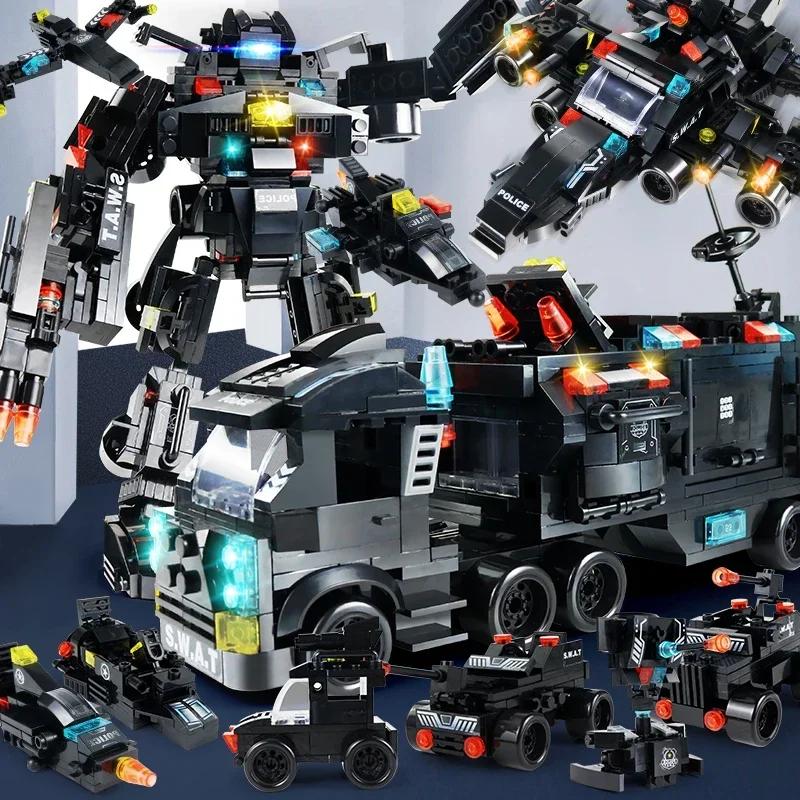 8in1 SWAT Police Station Command Truck Model Building Blocks City Helicopter Bricks Kit Educational Toys for Children
