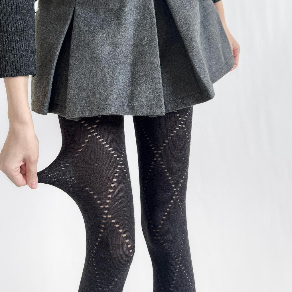Retro Diamond Jacquard Stretch Cotton Tights for Women - Slimming Korean Style Hollow Out Pantyhose for Autumn and Winter