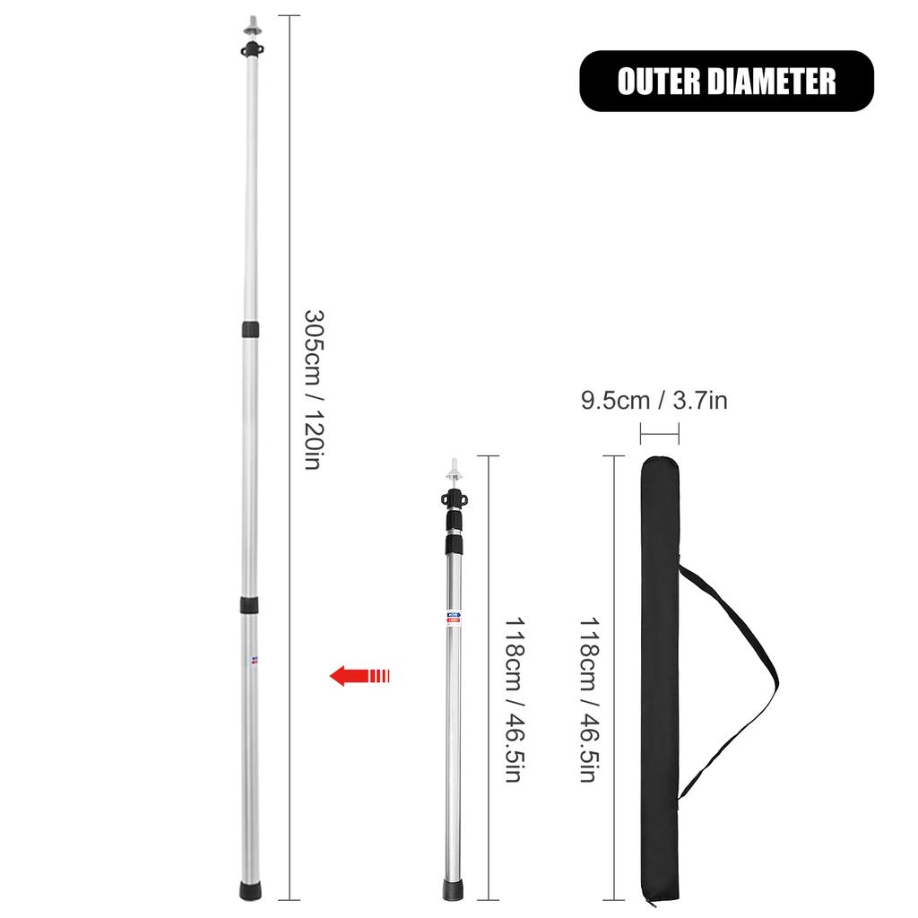 Thicken Aluminum Alloy Tent Pole Adjustable Tent Support Rods Beach Shelter Tarp Awning Pole
