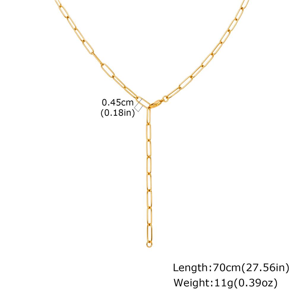 Y Necklace, Stainless Steel 18K PVD Plating Long Chain Paperclip Link Lariat Necklace for Women Aesthetic Jewelry