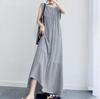 Sommer Damen Baumwolle Leinen Einfarbig Kleid Lässig Ärmellos Maxi Vestidos Damen O-Ausschnitt Robe Oversized
