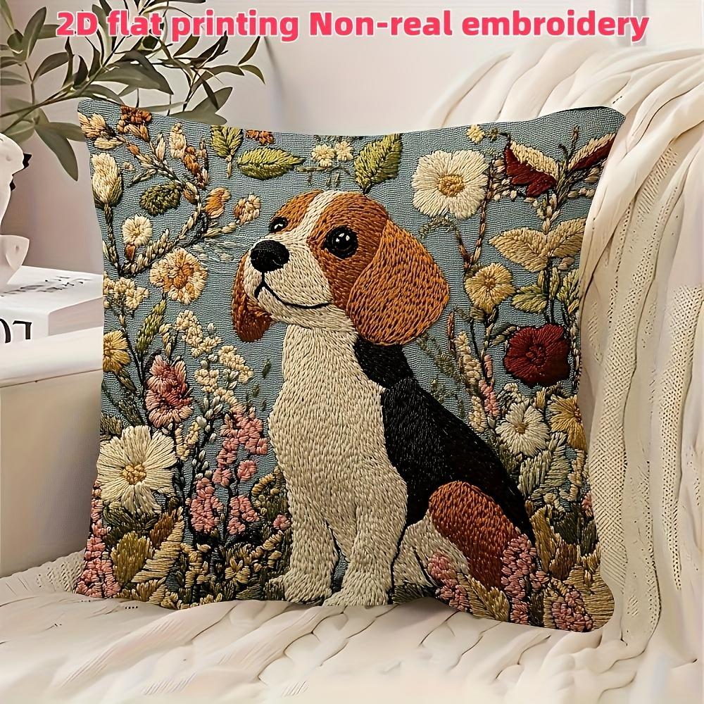 2D flach - Vintage Beagle Hund Blumig Überwurf Kissenbezug 2D Flach Gedruckt Gemütlich Wohnkultur Kissenhülle für Sofa Schlafzimmer Wohnzimmer