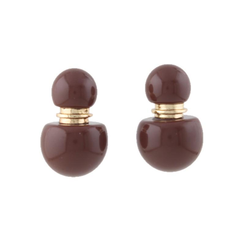 European & American Style Geometric Red Round Bead & Black Agate Resin Earrings: Double-Sided French Retro Classic Studs