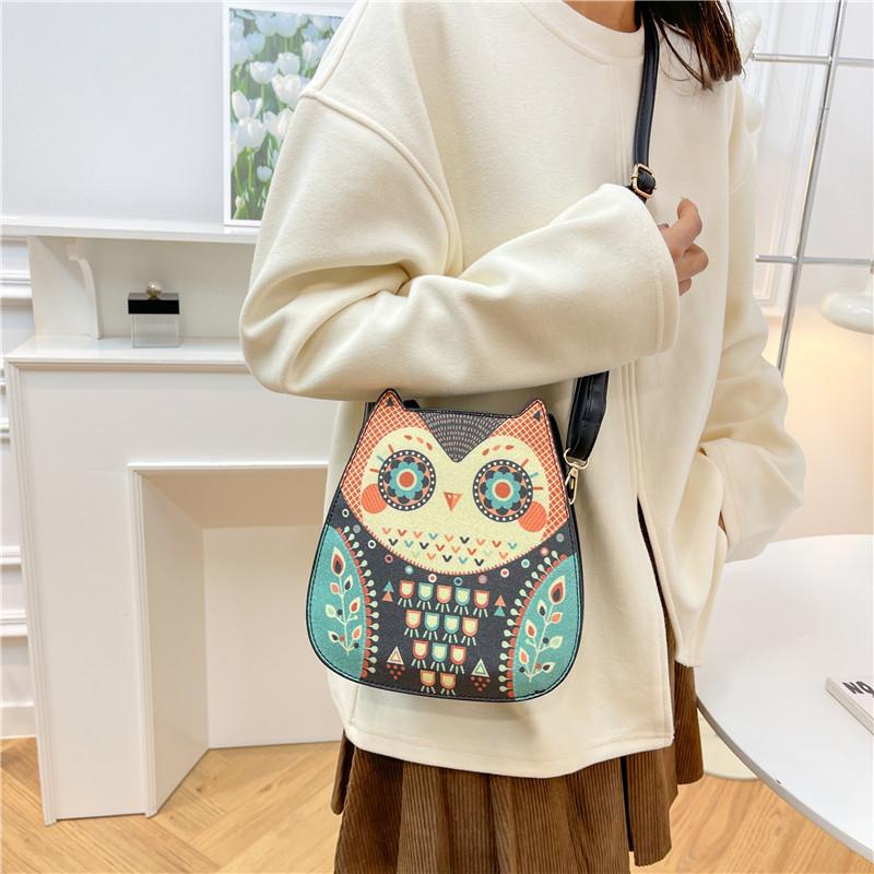 Bags Cute Small Bag Summer 2025 New Japanese Soft Girl Cartoon Owl Shape Shoulder Small Round Bag Pu