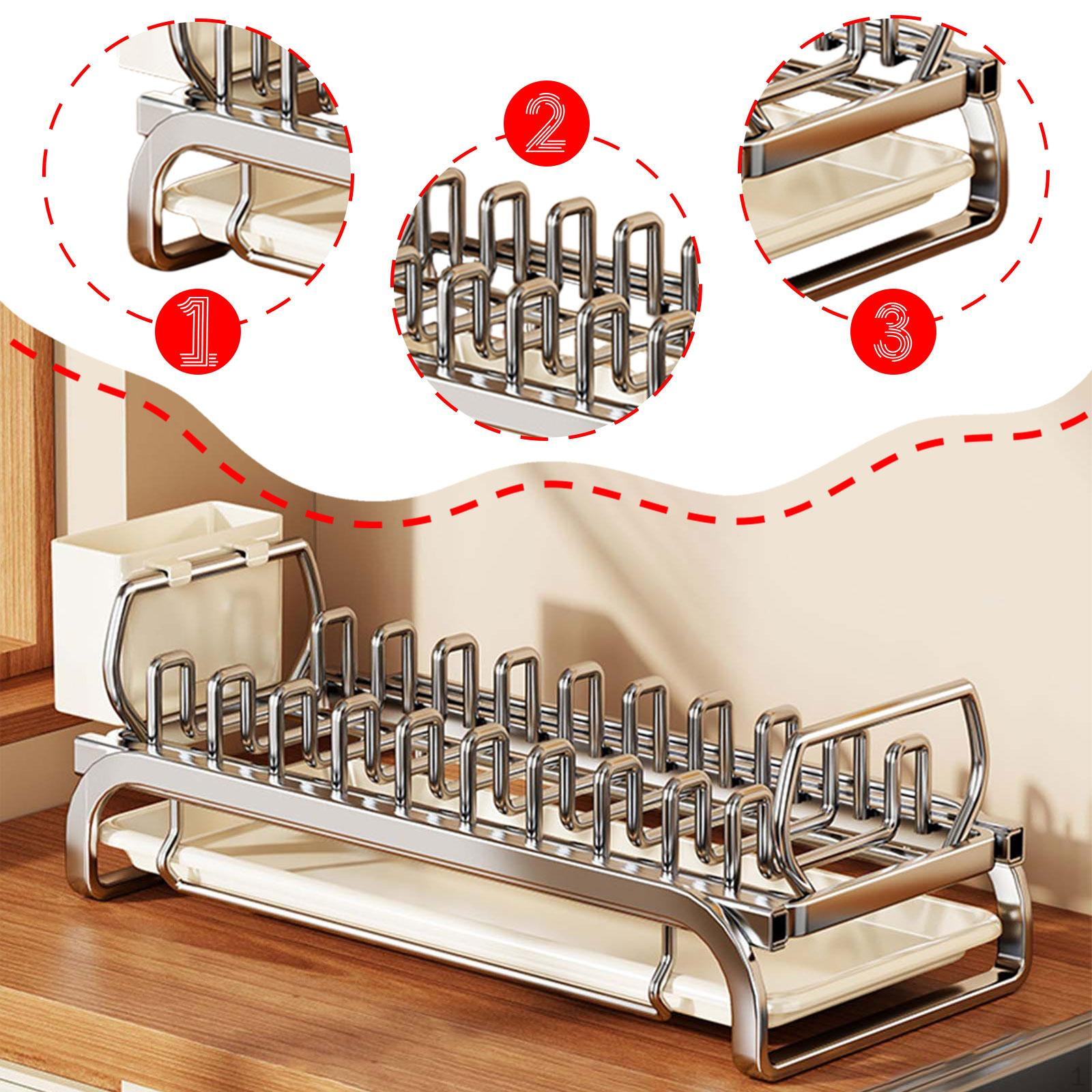 Dish Rack Drainer Multifunctional with Cutlery Holder for Kitchen Counter M 3409₽