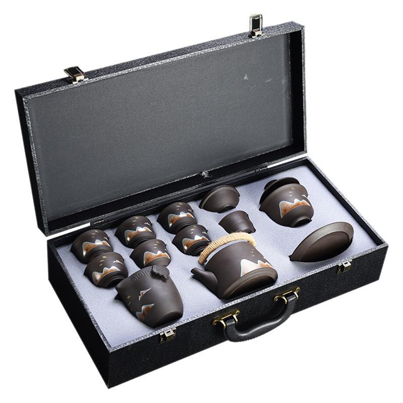 Purple sand Kung Fu tea set, tea wash six gentlemen distant mountain lifting beam pot, teapot cover bowl business gift tea set