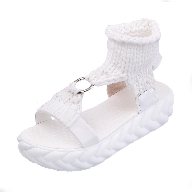 Women's Plus Size Lightweight Woven Slippers - Thick-Soled, Wool, Round-Toe Sandals, European & American Casual Style