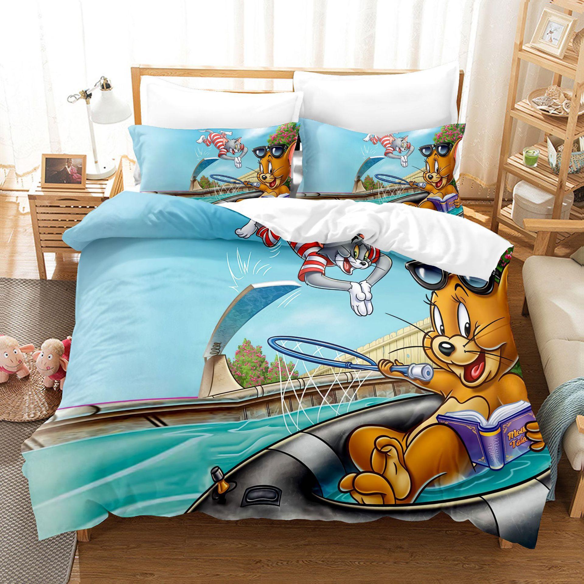 

Комплект из трех предметов с цифровой печатью «Кот и мышь» 3D трехмерная шлифовка Комплект из трех предметов 70 * 133